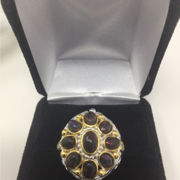 Rare Genuine Black Opals Ring - Picture 8 of 10